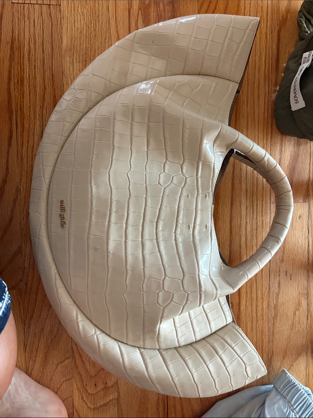 Cult Gaia Croc-Textured Cream Crescent Tote